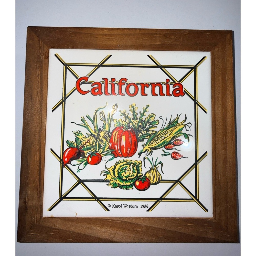 Vintage California Vegetable Pattern Ceramic Trivet Karol Western‎